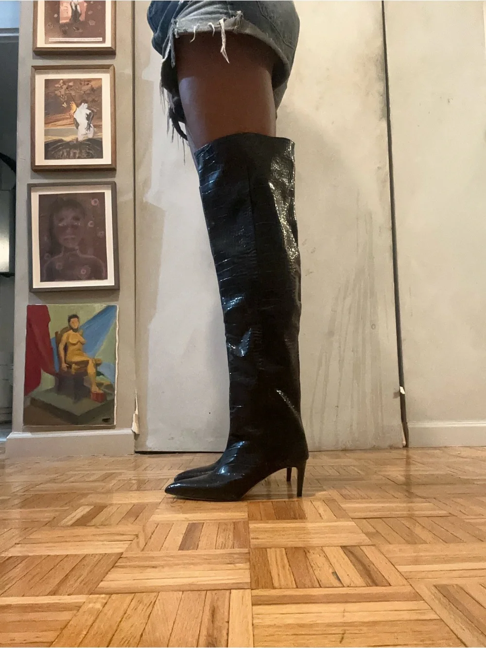 H&M Faux Croc Patent Over-the-Knee Boots